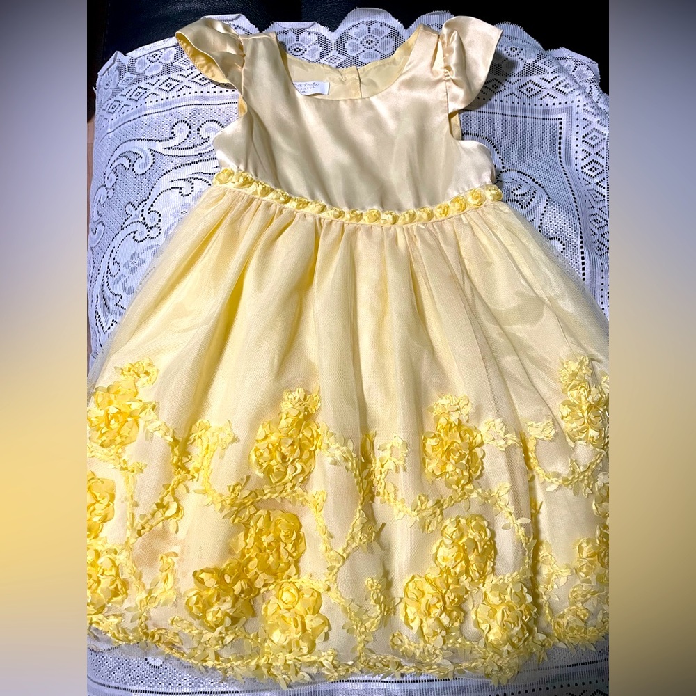Embellished Yellow Sundress with Flutter Cap Sleeves